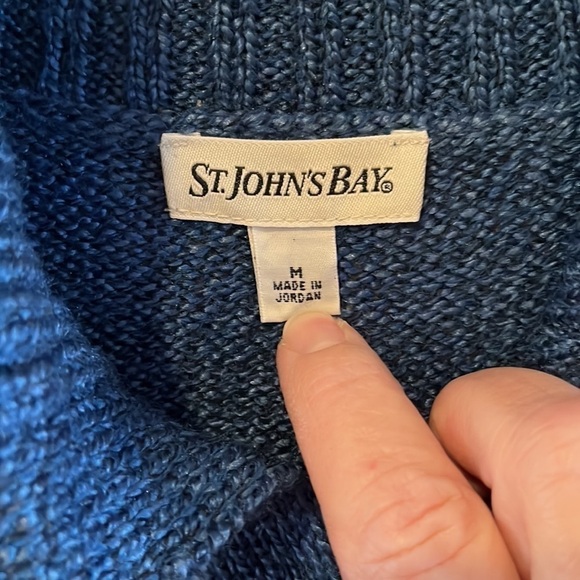 NWT St. Johns Bay shawl collar sweater 3 button V-neck closure size M blue - Picture 3 of 14